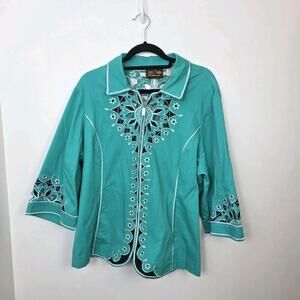 Bob Mackie Wearable Art Blue Black White Maximalism Unique Jacket Size 2X